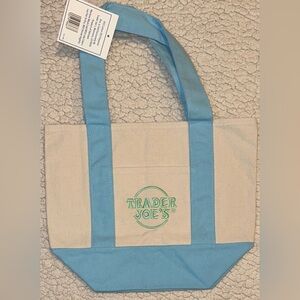 NWT Trader Joe’s Mini Canvas Tote Bag Light Blue Spring Pastel Limited Edition
